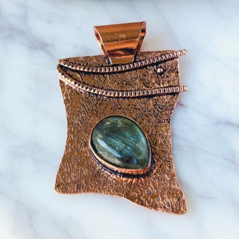 Copper Plated Labradorite Stone Statement Boho Pe… - image 4